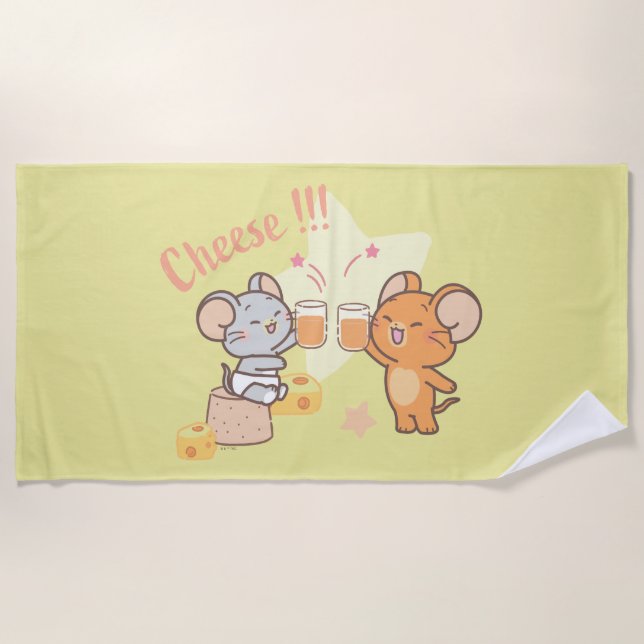 Anime Tuffy and Jerry Cheers to Cheese Beach Towel (Front)