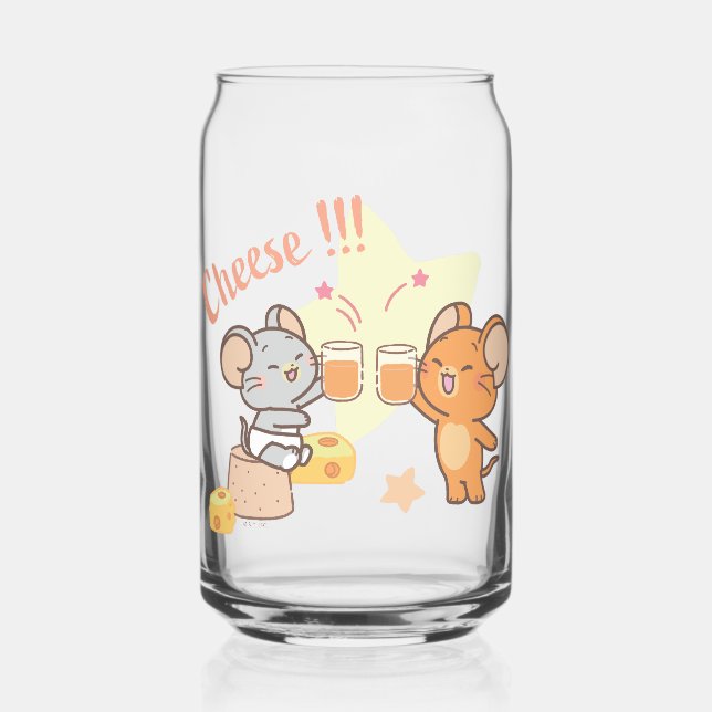 Anime Tuffy and Jerry Cheers to Cheese Can Glass (Front)