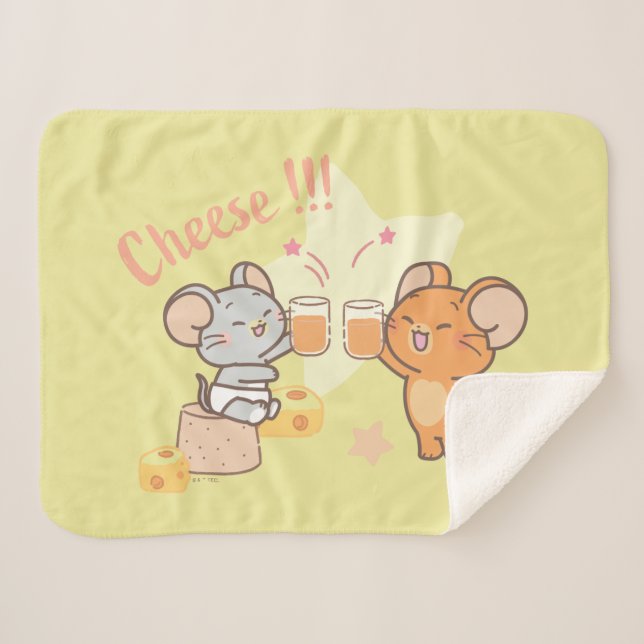Anime Tuffy and Jerry Cheers to Cheese Sherpa Blanket (Front (Horizontal))