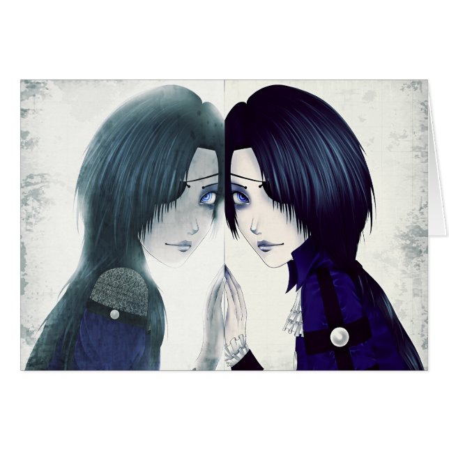 Anime twins missing each other card (Front Horizontal)