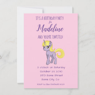 Anime Unicorn Pink Birthday Party Invitation