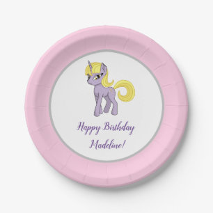 Anime Unicorn Pink Girl Birthday Paper Plates