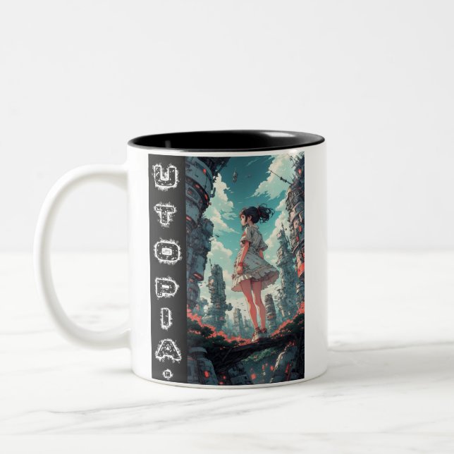 Anime Utopia Into The Future Design Two-Tone Coffee Mug (Left)