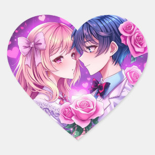 Anime Valentine's Day Boy and Girl Romantic Large Heart Sticker