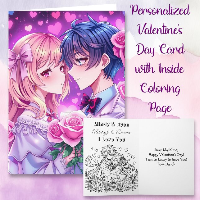 Anime Valentine's Day with inside Colouring Page Card (Creator Uploaded)