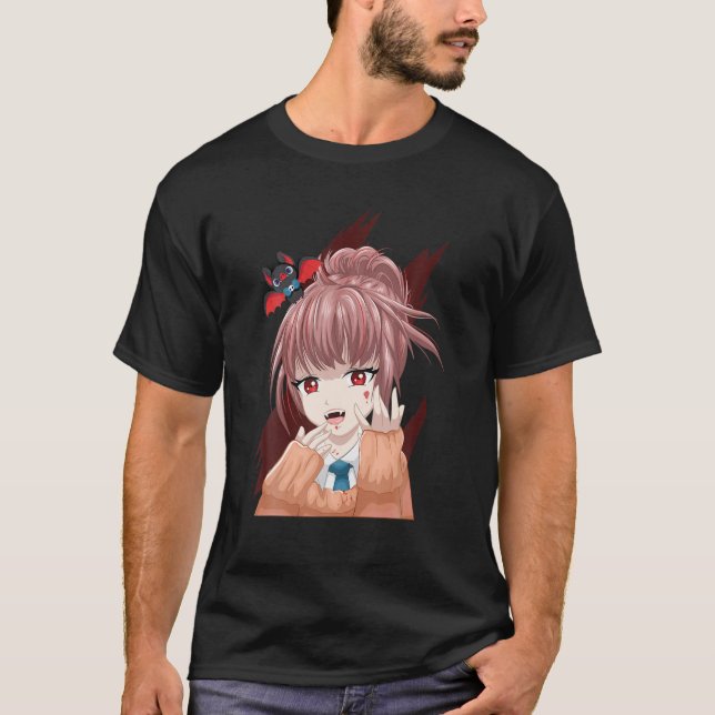 Anime Vampire Girl - Cute Bat - Japanese Aesthetic T-Shirt (Front)