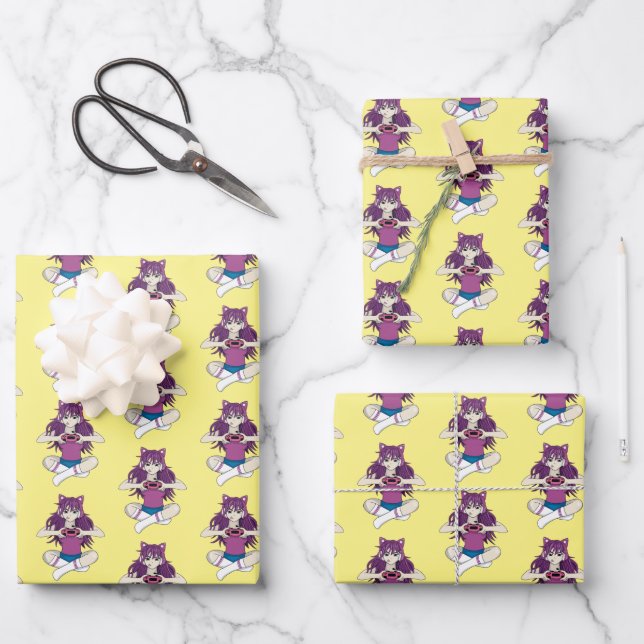 Anime Video Gamer Girl Wrapping Paper Sheet (Front)