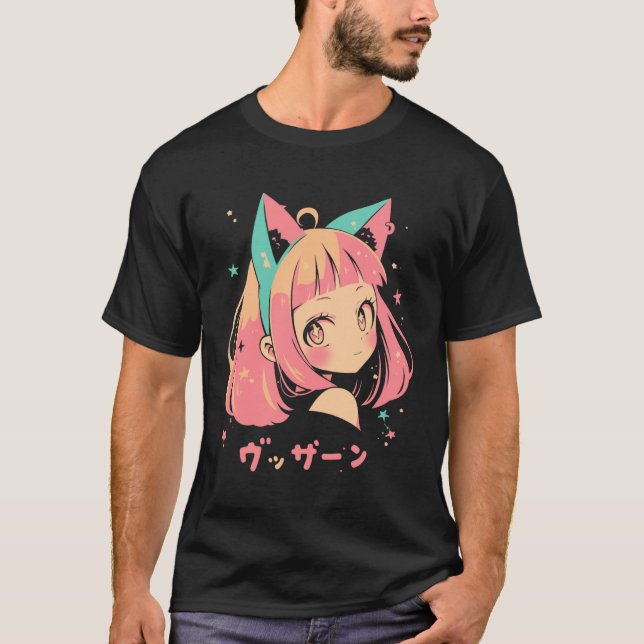 Anime Waifu Cute Anime Manga Cat Girl Sweet Retro  T-Shirt (Front)