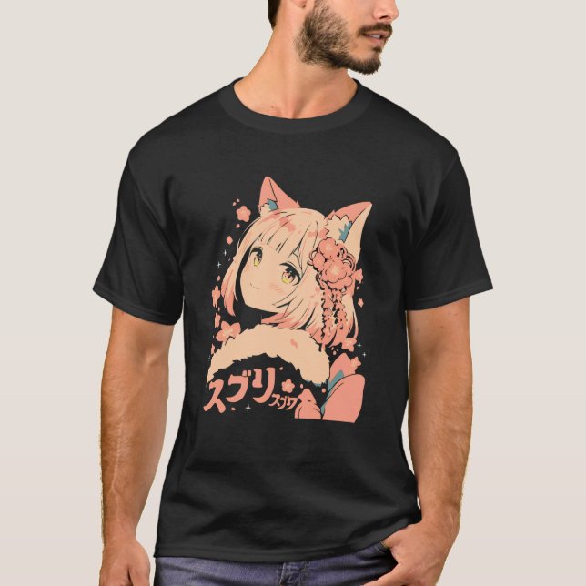 Anime Waifu Cute Anime Manga Cat Girl Sweet Retro  T-Shirt (Front)