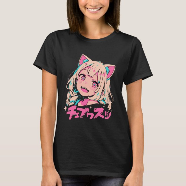 Anime Waifu Cute Anime Manga Cat Girl Sweet Retro  T-Shirt (Front)