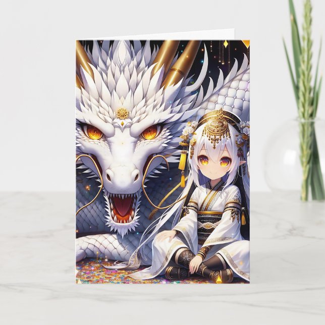 Anime Warrior and Dragon Girl's Birthday Card (Front)