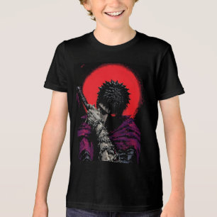 Anime Warrior Red Moon Sword Hug Art Tri-Blend Shirt