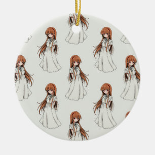 Anime Weeb Girl Manga Pattern Design Ceramic Tree Decoration