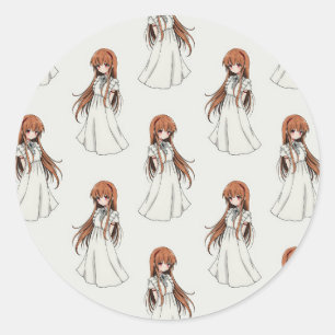 Anime Weeb Girl Manga Pattern Design Classic Round Sticker