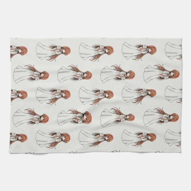 Anime Weeb Girl Manga Pattern Design  Tea Towel (Horizontal)