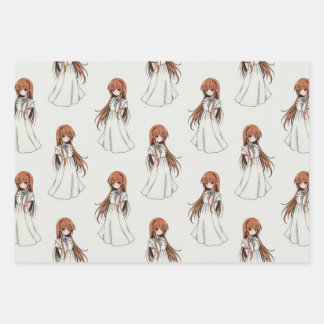 Anime Weeb Girl Manga Pattern Design  Wrapping Paper Sheet