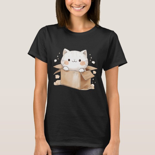 Anime White Cat in a Box Japanese Kawaii Cartoon G T-Shirt (Front)