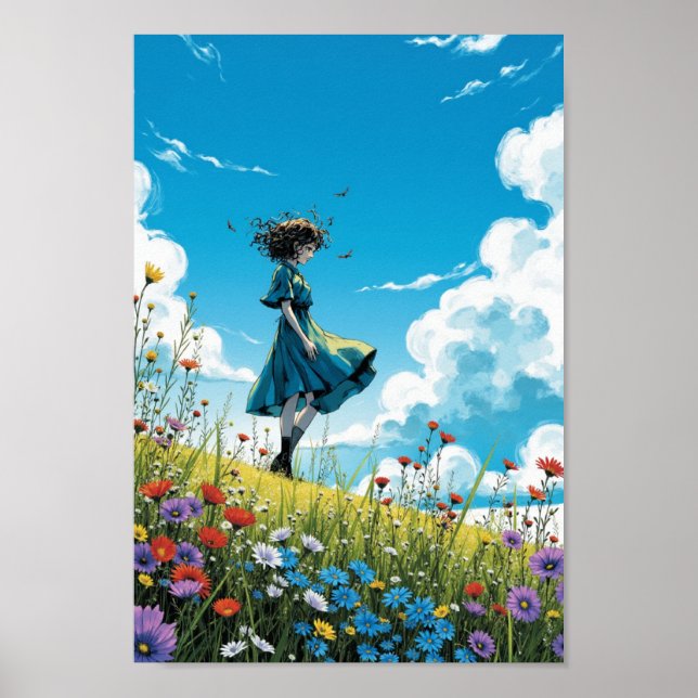 Anime Windy Wildflower Hill Wall Art (Front)