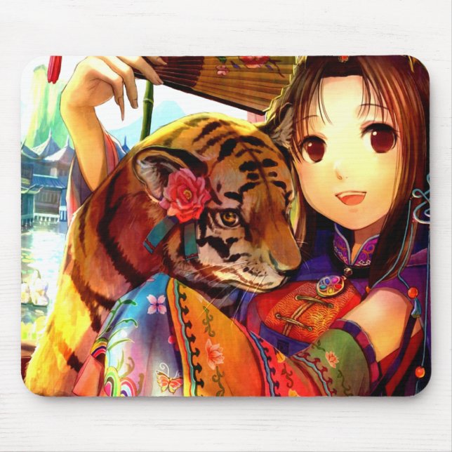 Anime With Tiger Mouse Mat (Front)