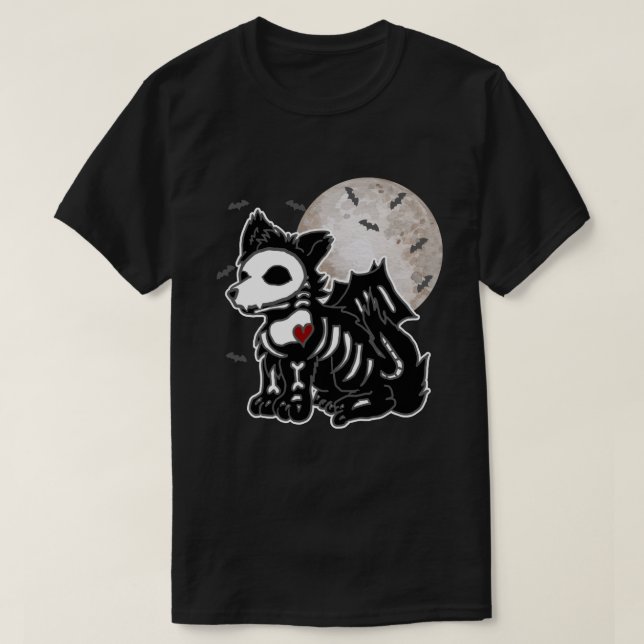 Anime Wolf Emo Goth Edgy Skeleton Halloween Dog T-Shirt (Design Front)