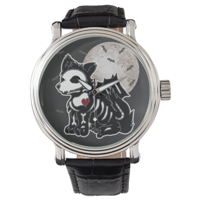 Anime Wolf Emo Goth Edgy Skeleton Halloween Dog Watch (Front)