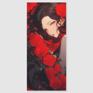 Anime Woman and Red Flowers