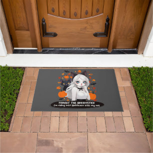 Anime woman with black cat. doormat