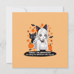 Anime woman with black cat. invitation