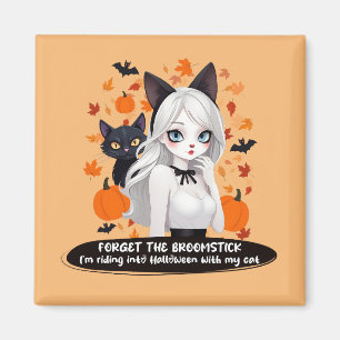 Anime woman with black cat. magnet