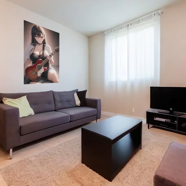 Anime young lady guitar player | AI Art  Poster (Creator Uploaded)