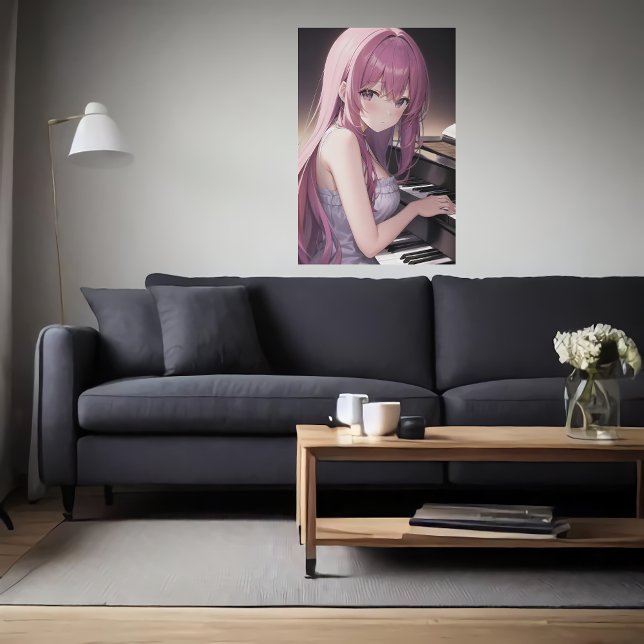 Anime young lady piano player | AI Art  Poster (Creator Uploaded)