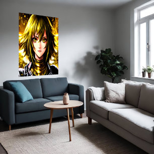 Anime young lady yellow hair and eyes   AI Art Poster