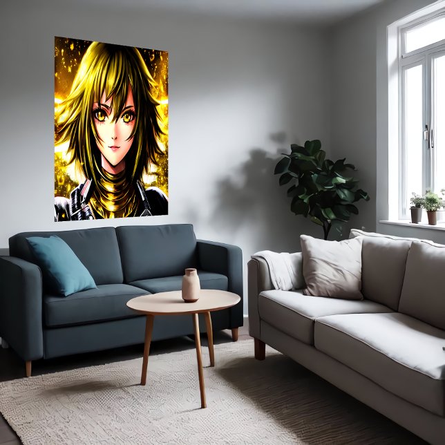Anime young lady yellow hair and eyes | AI Art Poster (Creator Uploaded)