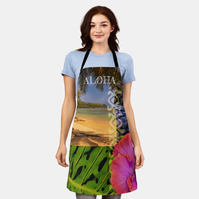 Anini Beach, Kauai Hawaiian Collage Apron (Worn)