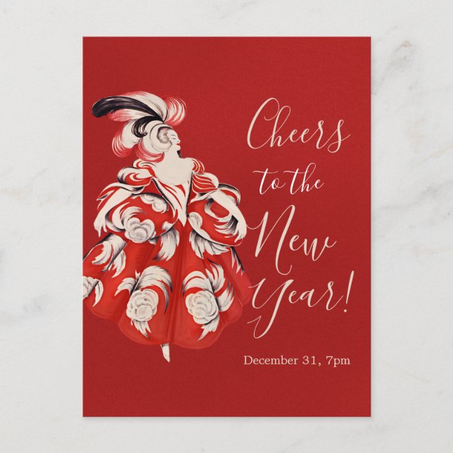 Anisette Red New Year's Eve Invitation Postcard (Front)