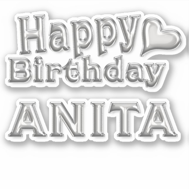 Anita Happy Birthday silver sticker (Front)