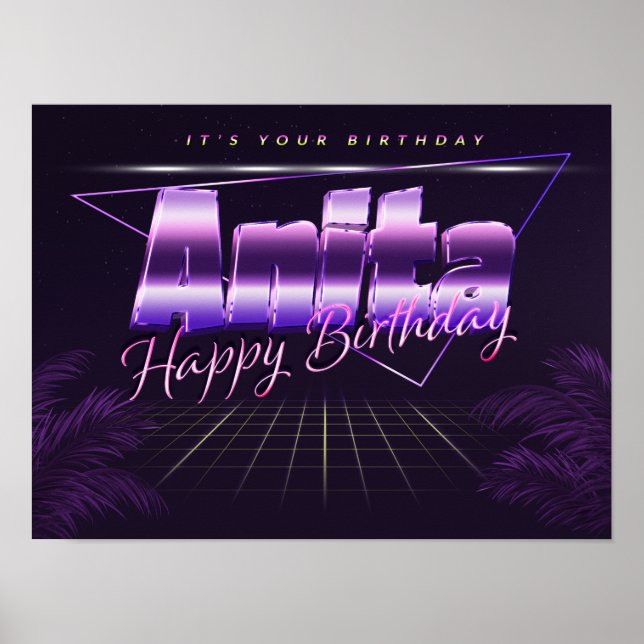 Anita Name First name lila retro Poster Birthday (Front)