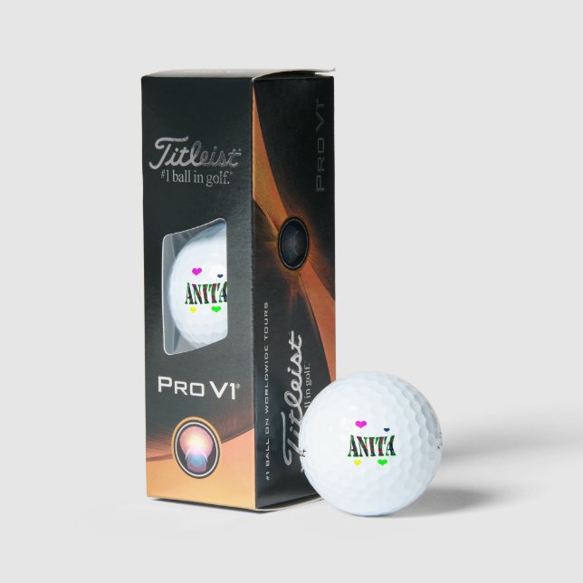 Anita, Name Logo With Love Hearts, Golf Balls (Packaging)
