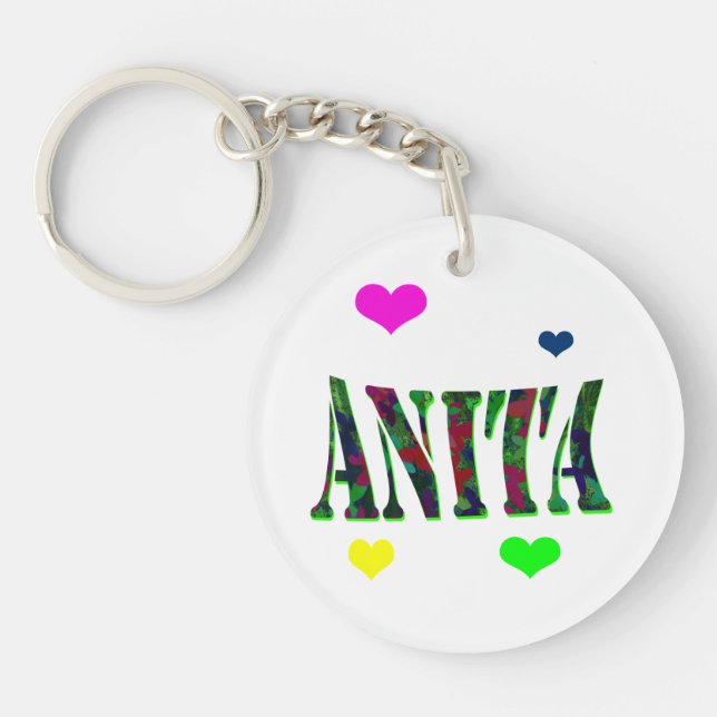 Anita, Name Logo With Love Hearts, Key Ring (Front)