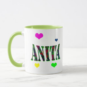 Anita, Name Logo With Love Hearts, Mug