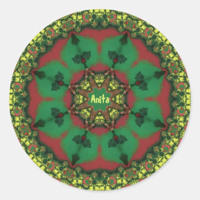 ANITA ~ WOW! Christmas Green Red Yellow ~ Classic Round Sticker (Front)