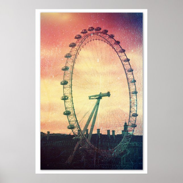 Anitiqued London Eye at Sunrise Poster (Front)