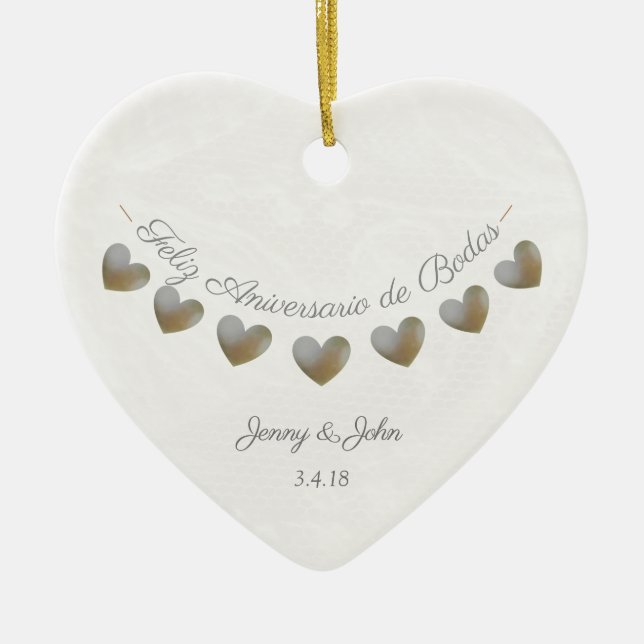 aniversario de bodas Spanish wedding anniversary Ceramic Tree Decoration (Front)