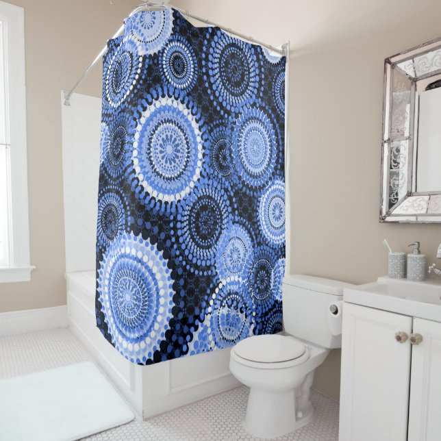Ankara Dots Blue Shower Curtain (In Situ)