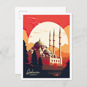 Ankara Turkey Art Vintage Travel Illustration Postcard