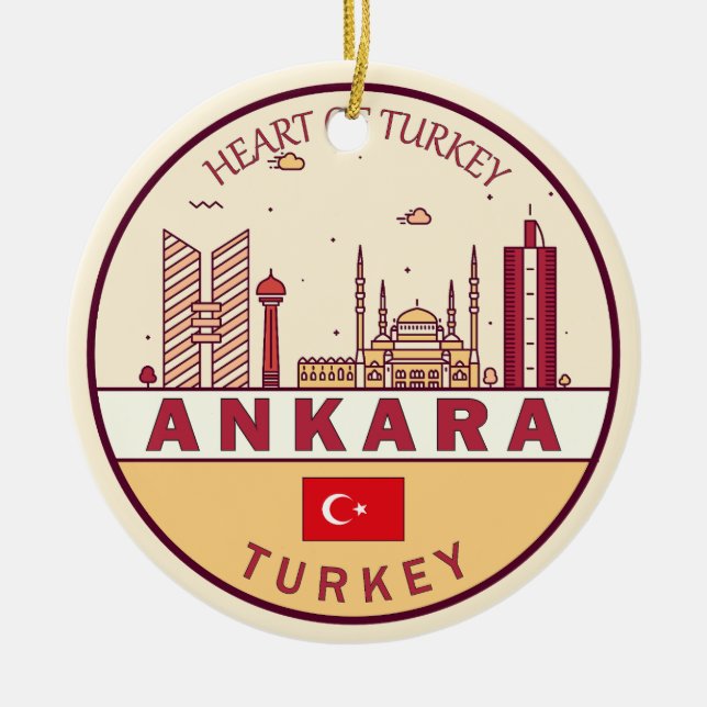 Ankara Turkey City Skyline Emblem Ceramic Tree Decoration (Front)