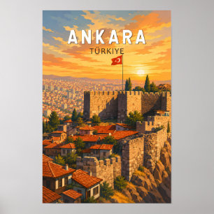 Ankara Turkey Illustration Travel Art Vintage Poster