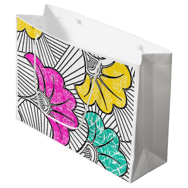 Ankara Turquoise and Yellow Floral Gift Bag (Front Angled)