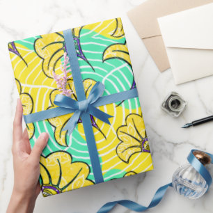 Ankara Turquoise and Yellow Floral Wrapping Paper