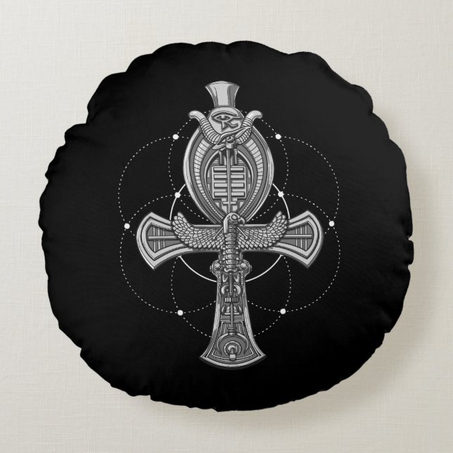 Ankh Cross Eye Of Horus Ancient Egyptian Symbol Round Cushion (Front)